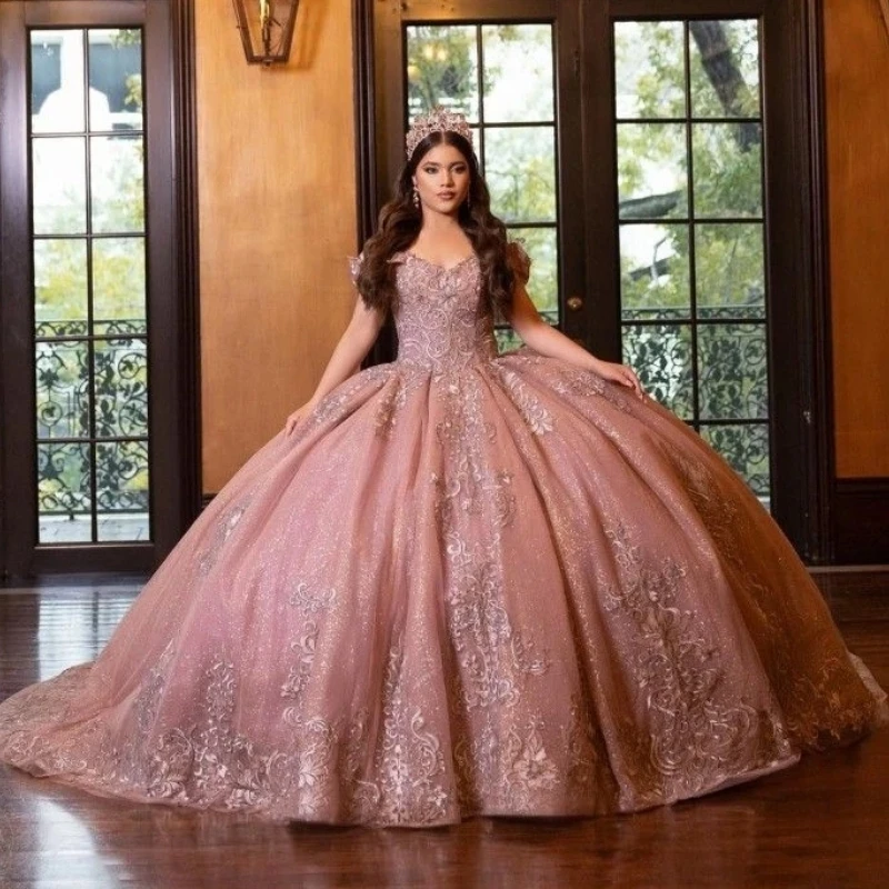 

Blush Pink Quinceanera Dress Ball Gown 2024 Floral Lace Appliques Beading Sweet 16 15 Dress Vestidos De Fiesta