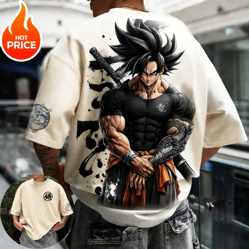 Sommer Super Saiyan Goku Retro-Print Herren Casual Rundhals-T-Shirt für Jugendliche und Kinder mit lockerer Passform und kurzen Ärmeln – Detail 8