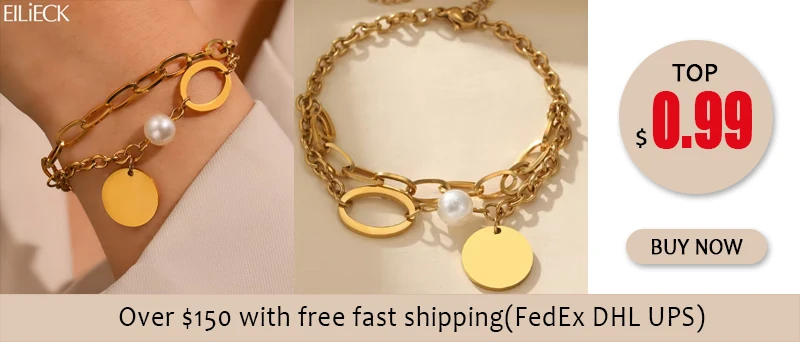 EILIECK 316L Edelstahl Geometrisches Dickes Kettenarmband für Damen, Trendiges 18K Vergoldetes Wasserdichtes Schmuckgeschenk – Detail 3
