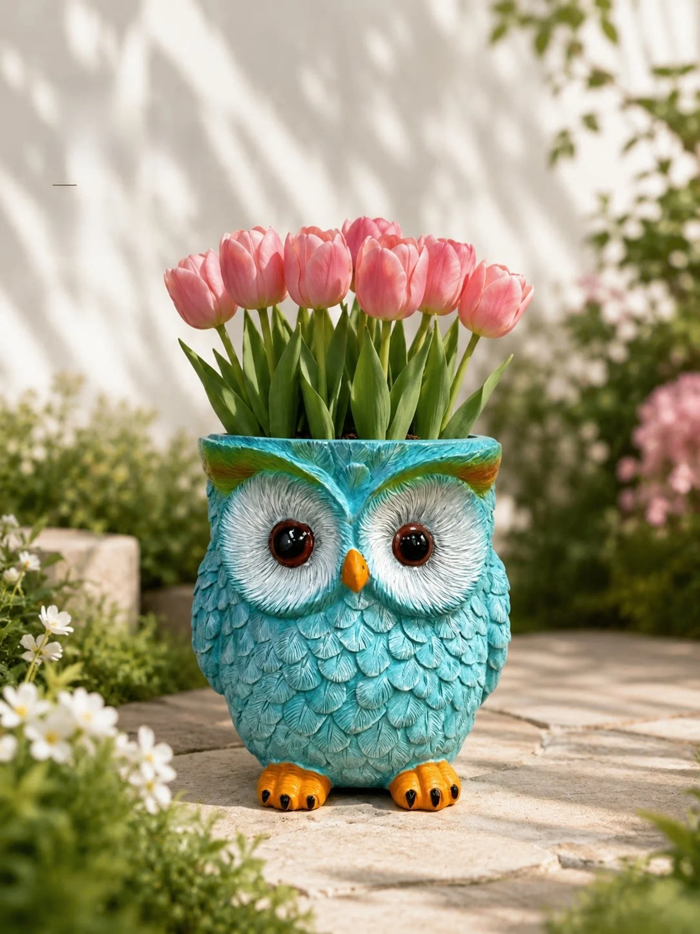 Outdoor Garden Decorative Owl Shaped Magnesium Oxide Waterproof Plant Pots Cute Cartoon Style Yard Ornaments Flower Pots