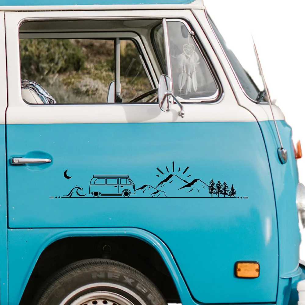 Bumper Van Stickers Line Nature Mountains Bulli Car Vanlife Camper Tuning Decals Accessories