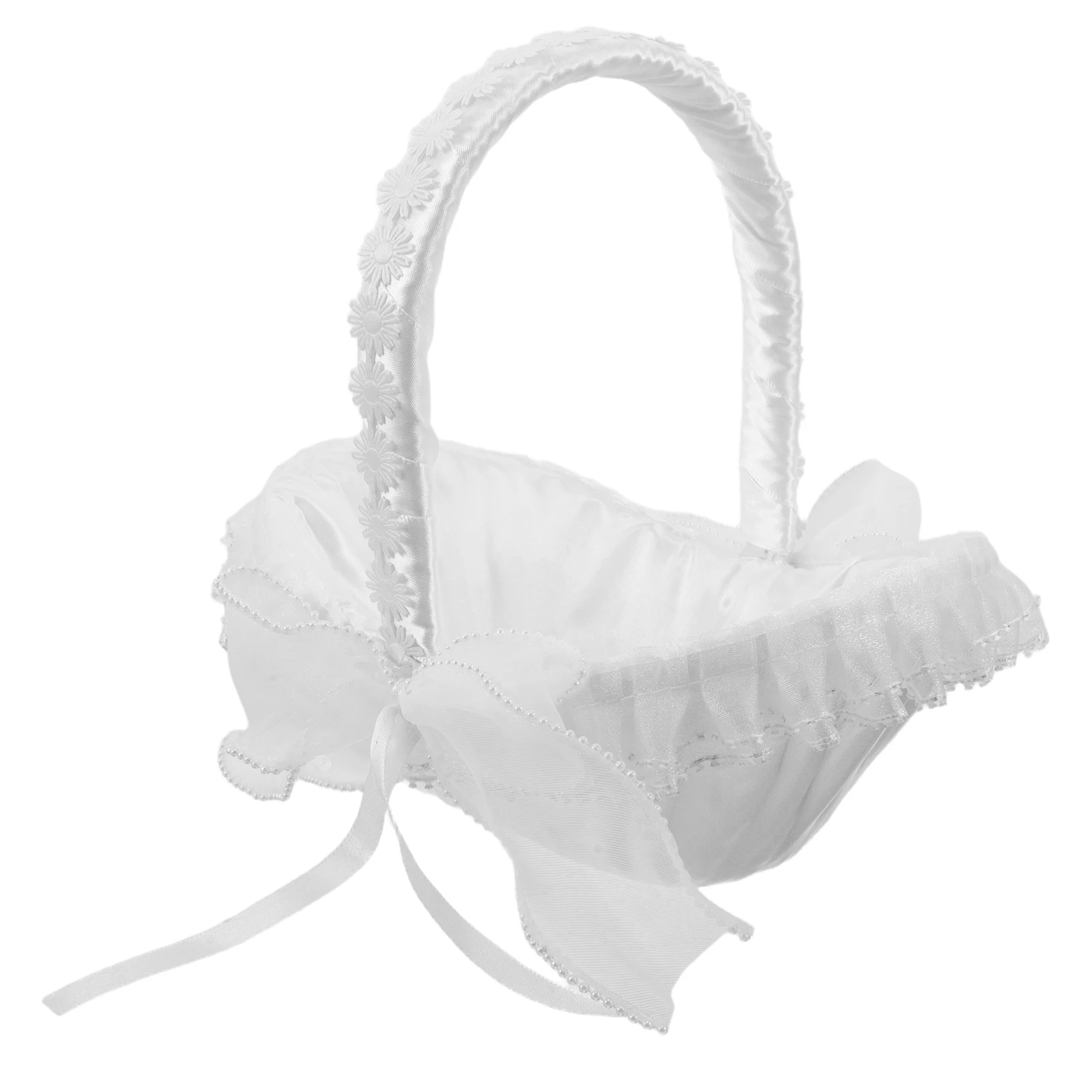 

Basket Wedding Flower Bridal Floral for Sprinkle Flowers Small Petal Girl with Handle White Bouquet Storage Bride