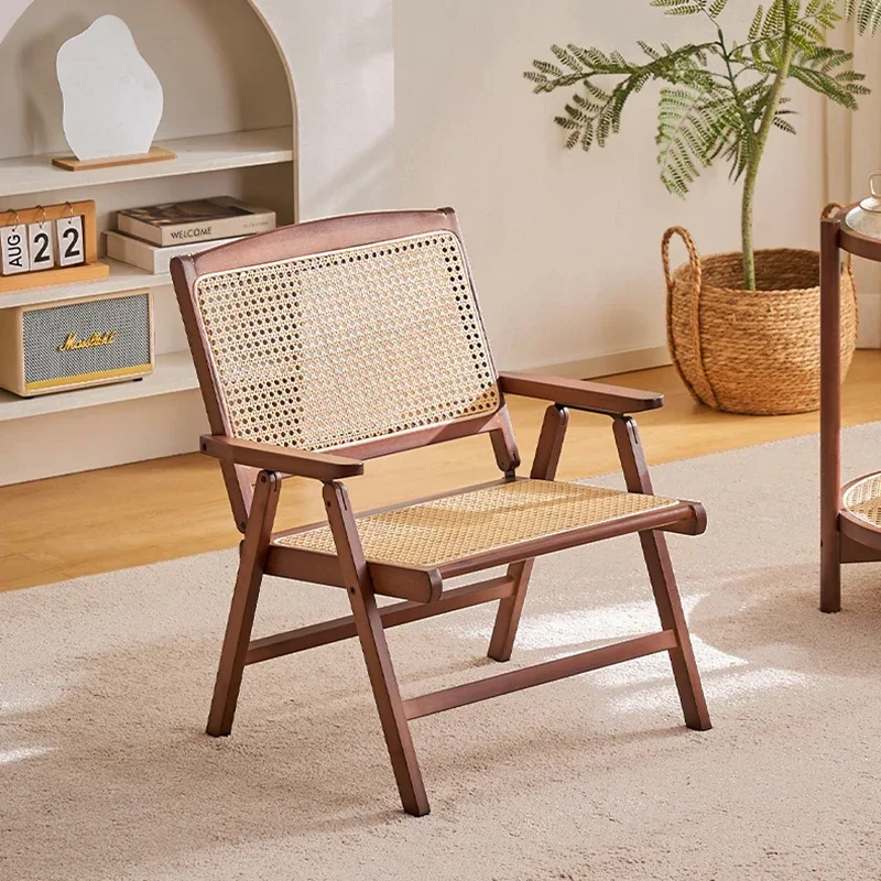 Chinese Portable Outdoor Chairs Breathable Rattan Garden Chairs with Cushions Simple Foldable Leisure Patio Furniture for Office