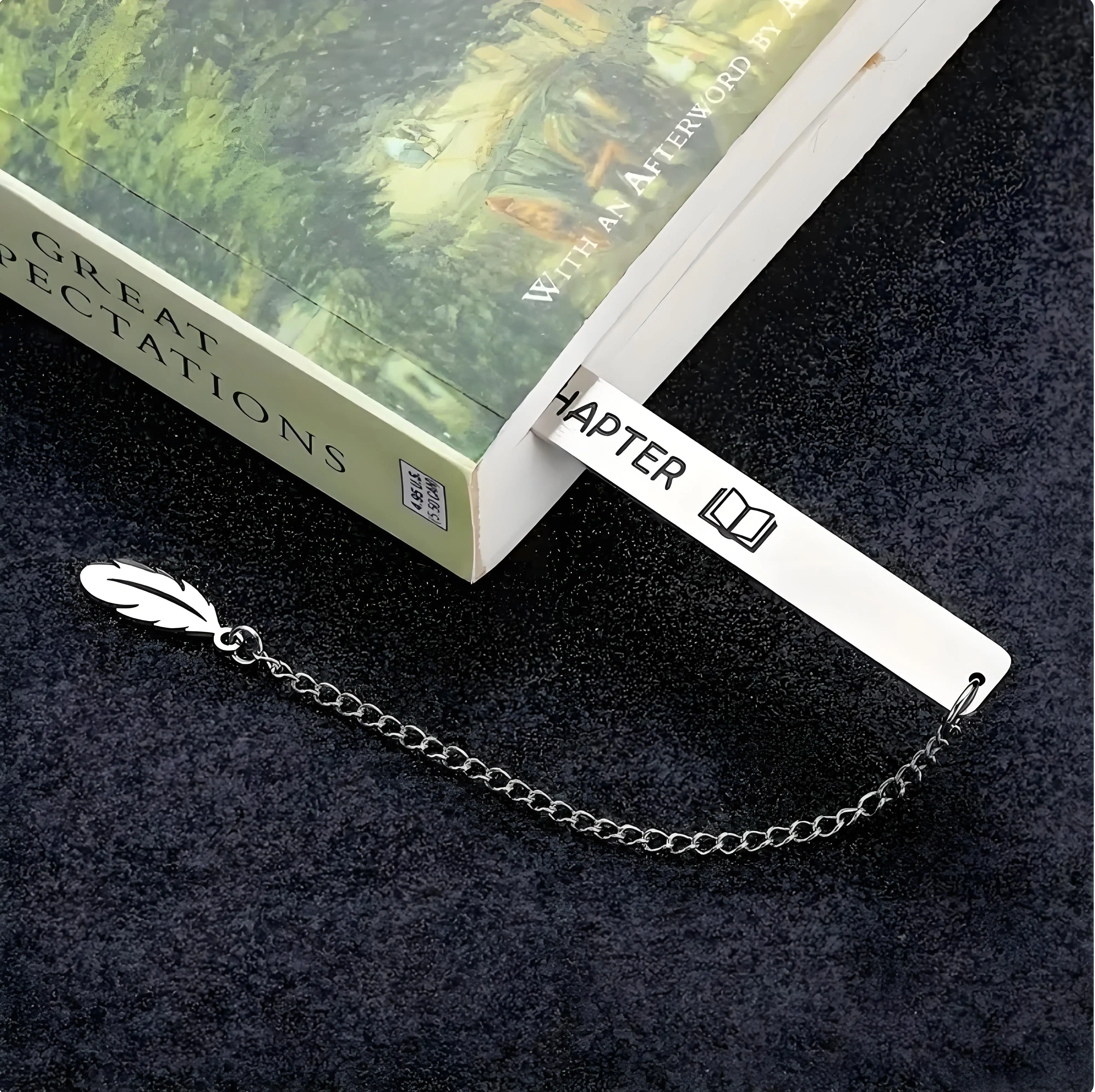 Stainless Steel Feather Chain Bookmark, 