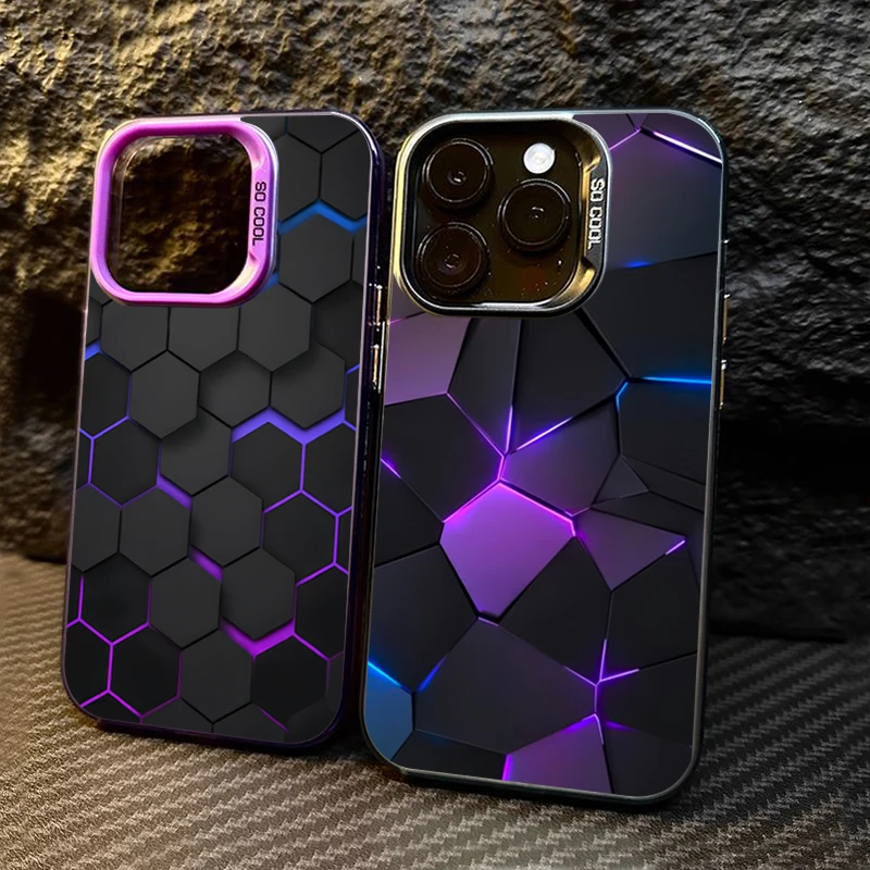 Fashion Honeycomb Building Block IMD Phone Case For iPhone 15 16 Pro Max 15 14 13 12 11 Pro XR XS 7 8 Plus Shockproof Back Cover