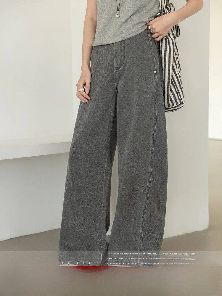 

MoZao Ретро джинсы с высокой талией, женские модные широкие брюки, осенний дизайн, прямые брюки для поездок на работу, Sle