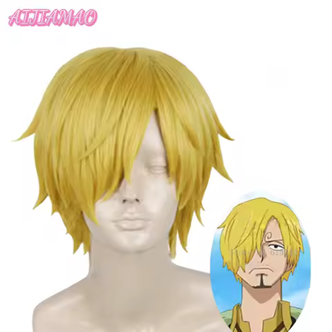 Anime Cosplay Wigs Sanji Wig Short Straight Golden Yellow Heat Resistant Synthetic Hair Cosplay Wig + Wig Cap