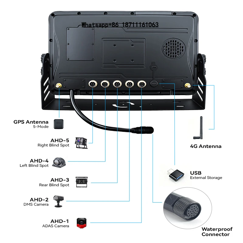 High-end Fleet Management Series 10.1-inch 4G+wifi+GPS Five-in-one Machine Touchscreen  Waterproof, Supports AI ADAS BSD DSM.