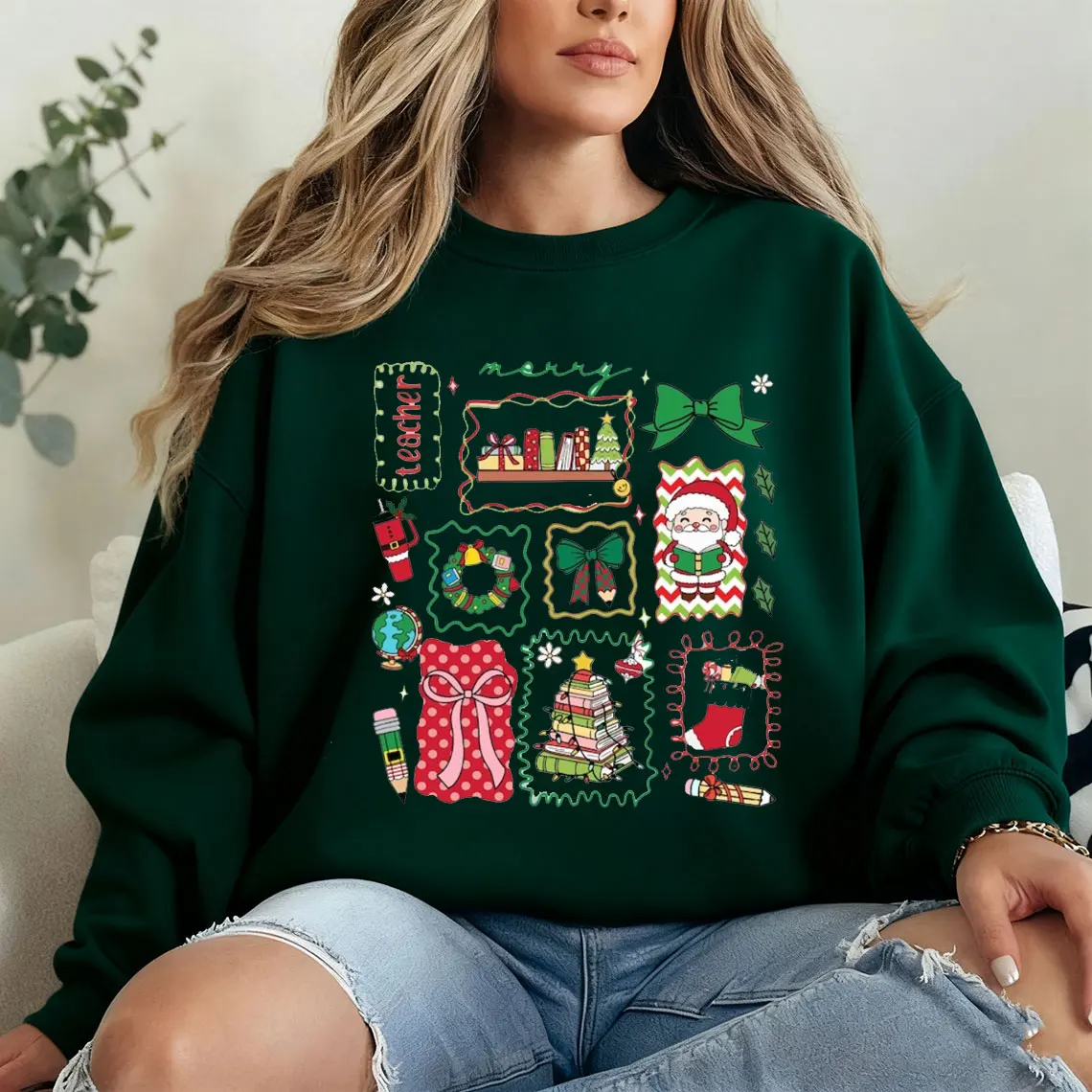 Merry Teacher Christmas Teacher Coquette مريح جديد في هوديس وبلوزات أساسيات ملابس الشارع الكلاسيكية الكلاسيكية