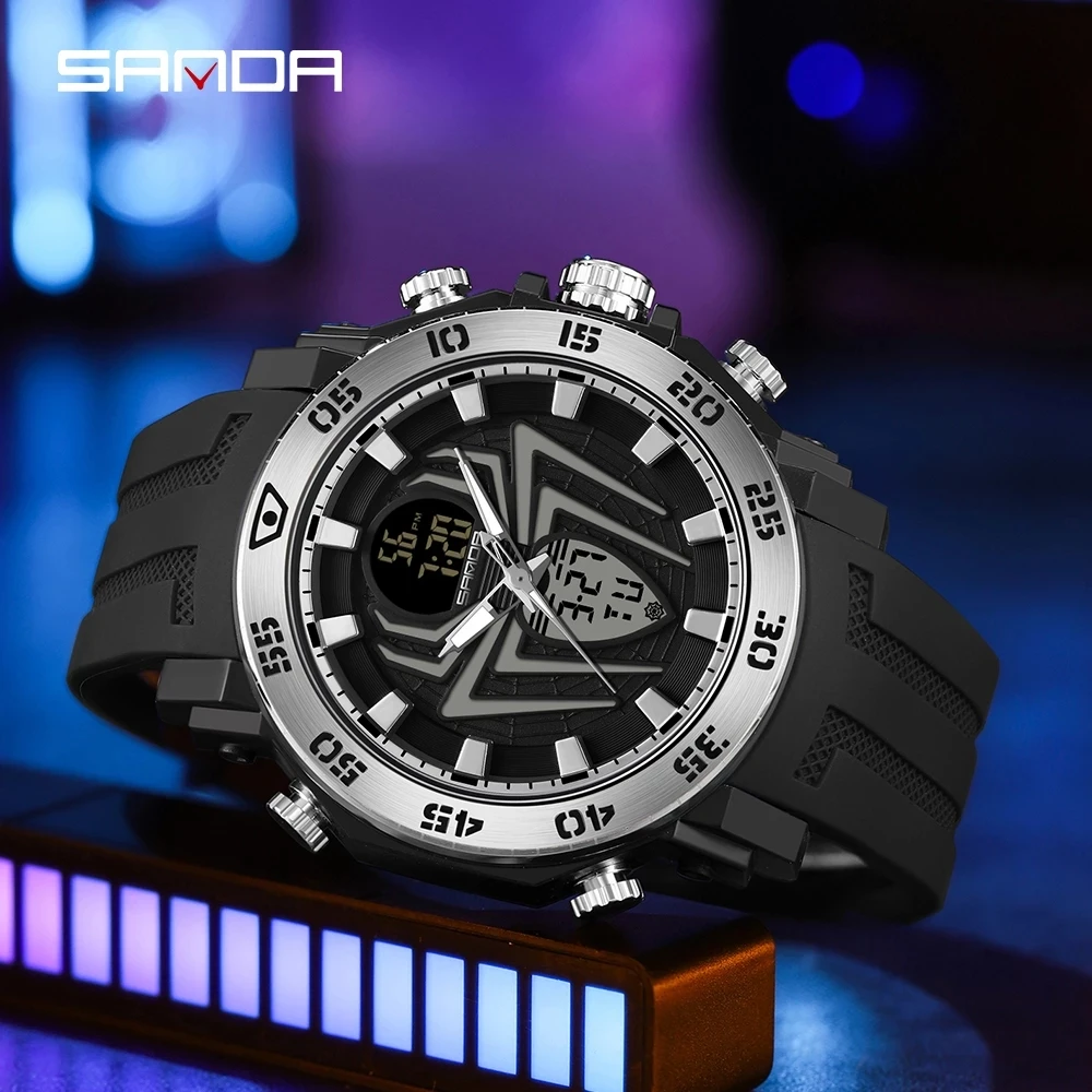 SADNA 6111 Fashion Men's Electronic Watch Multi functional Waterproof Dual Display Night Light Men's Military Electronic Watch