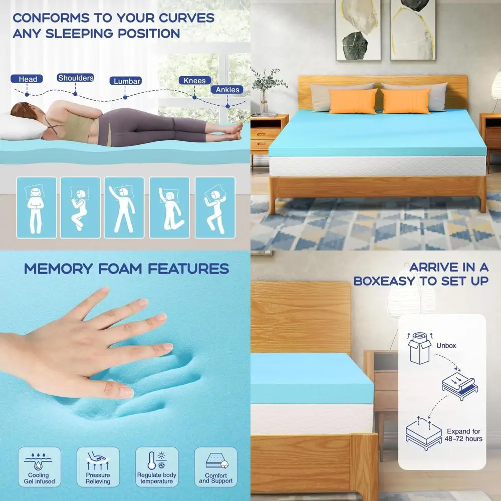 

2 Inch Cooling Gel Memory Foam Topper for Queen Mattress - CertiPUR-US Certified, Pressure Relief, Breathable Bedding for Back P