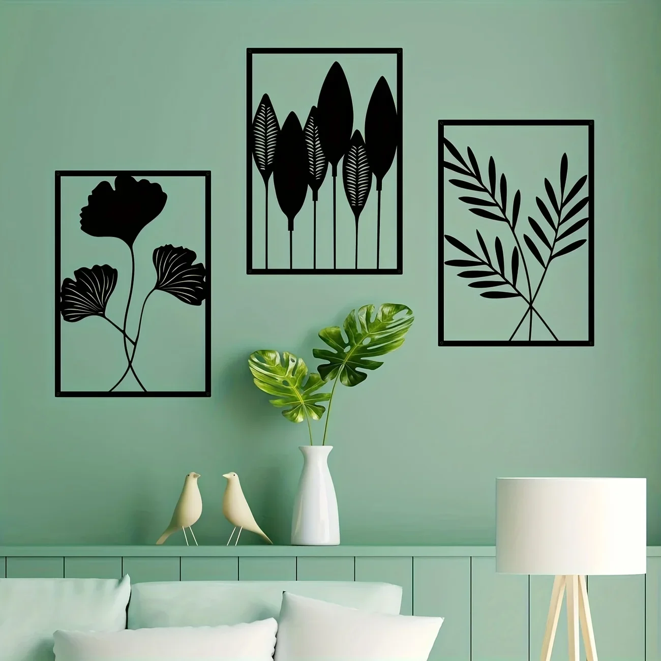 CIFBUY 3Pcs Black Leaf Metal Wall Decor Set Nordic Luxury Iron Art Plant Hanging Ornament Living Room Bedroom Home Decor