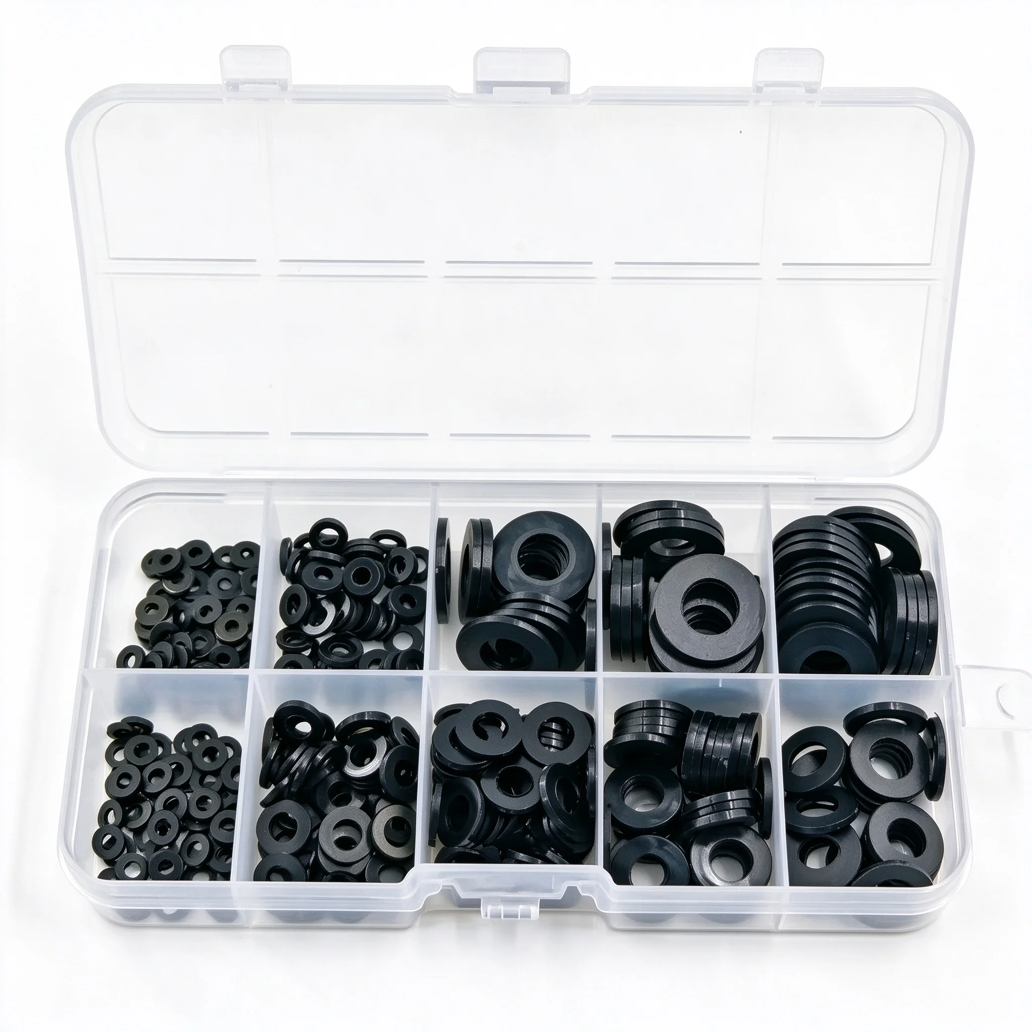 350Pcs Black Nylon Flat Gasket Set M2 M2.5 M3 M4 M5 M6 M8 Plastic Nylon Sealing Gasket Sorting Kit
