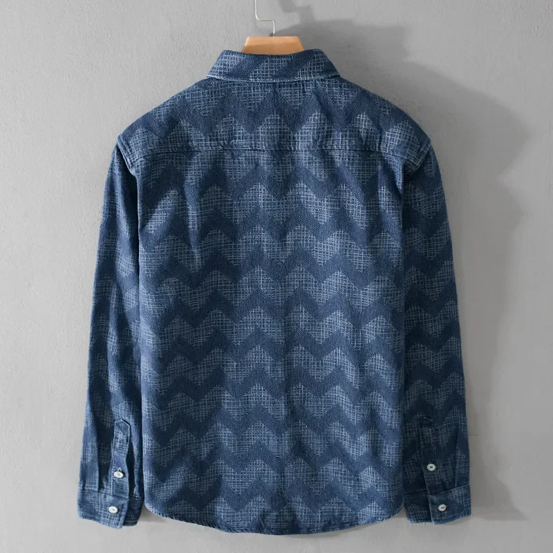 

Spring Autumn Fashion Men's Printed Denim Cotton 100% Long Sleeve Shirt For Men Casual Turn-down Collar Cardigan Clothes Tops
