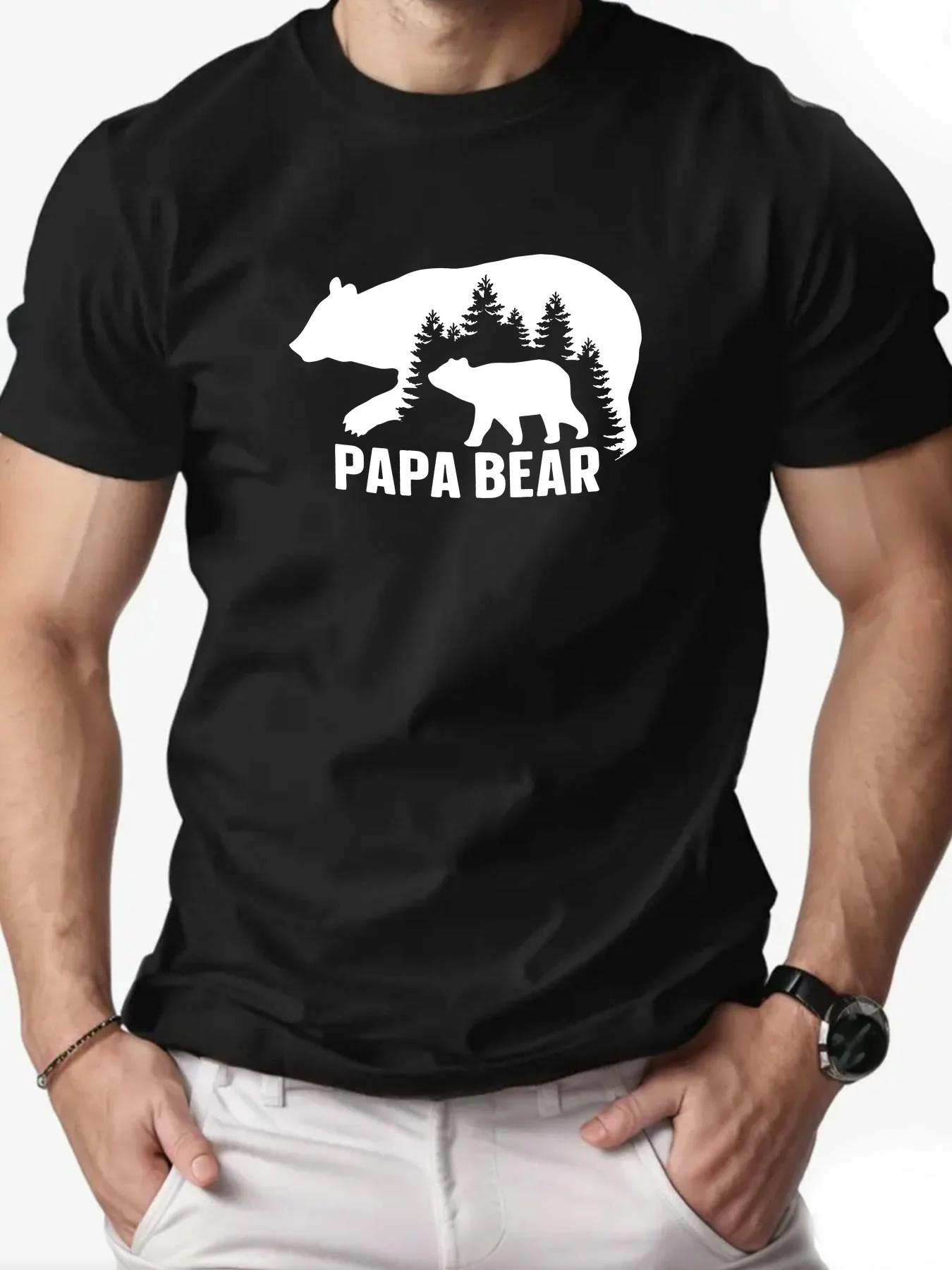 

Летняя повседневная футболка из чистого хлопка с короткими рукавами, мужская свободная и многоцветная футболка с половиной рукавов и принтом медведя, модный брендовый базовый топ