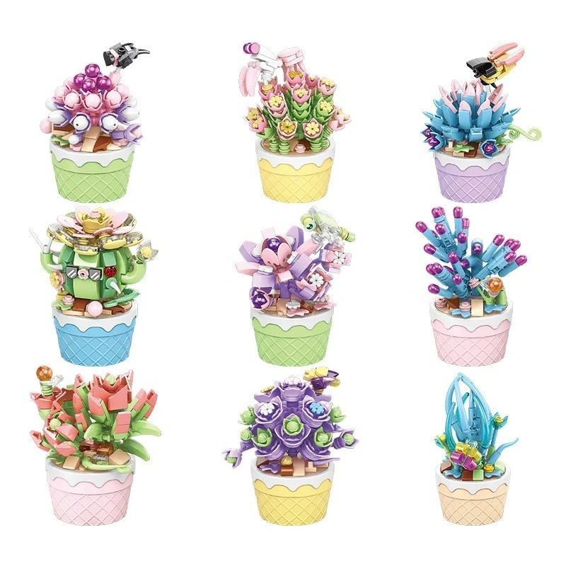 

DIY Flower Succulent Bonsai Mini Building Block Set Eternal Bouquet Home Desk Plant Decor Brick Gift Box Toy for Kids And Girls