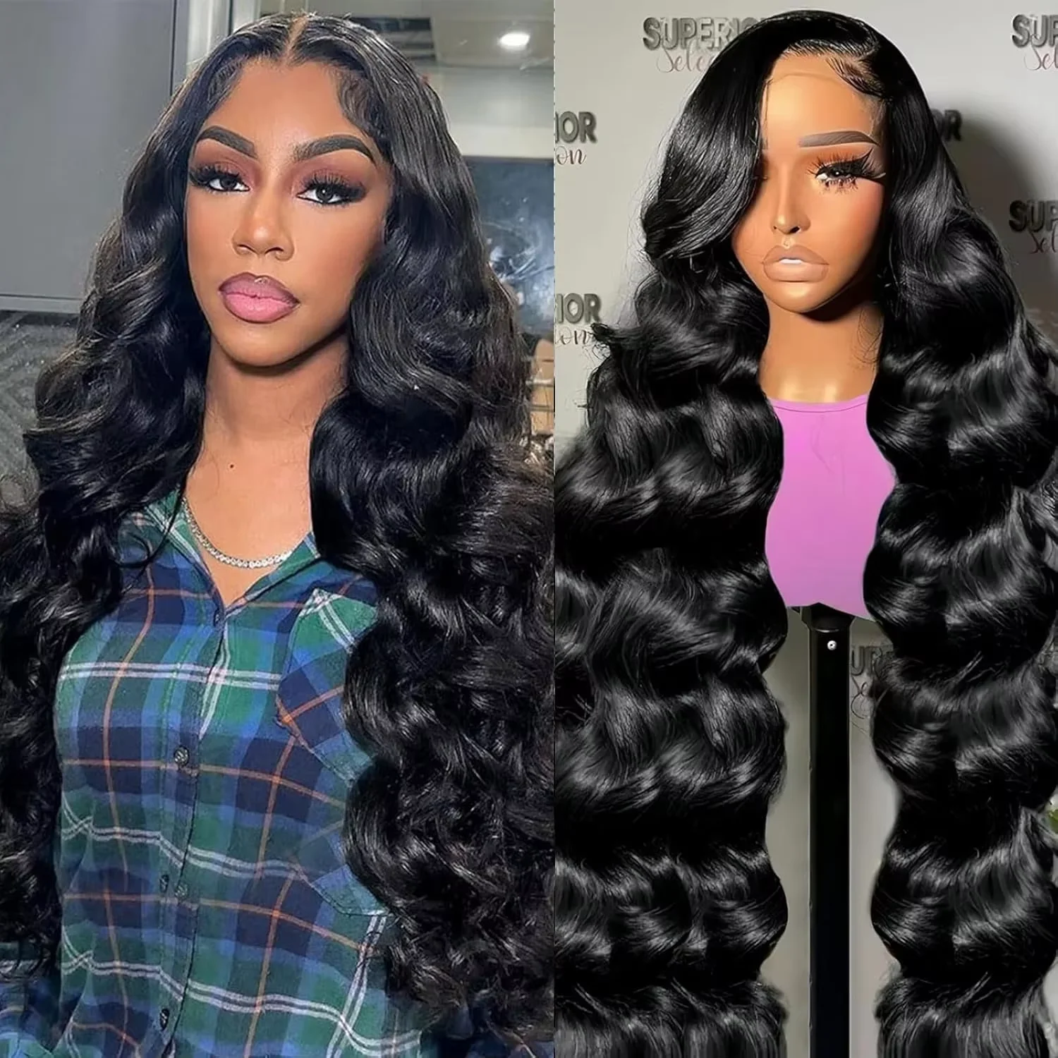 13x6 Body Wave Lace Front Wigs Human Hair 180% Density 46 Inch Body Wave HD Transparent Frontal Wig Pre Plucked with Baby Hair