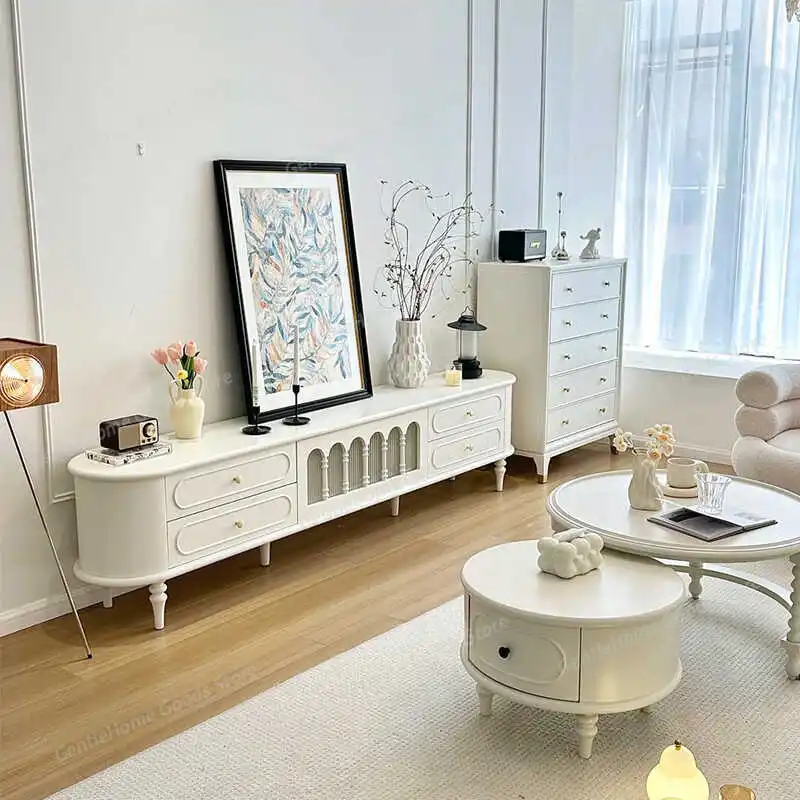 

French Storage TV Cabinet Solid Wood Design Wall Trendy Unique Living Room Tv Table Universal Organizer Archivadores Furniture