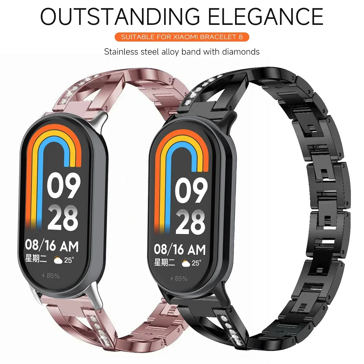 Stainless Steel Strap for Xiaomi Mi Band 8 Material Metal Wistband for Xiaomi Mi Band 9 women Smart strap accessories bracelet
