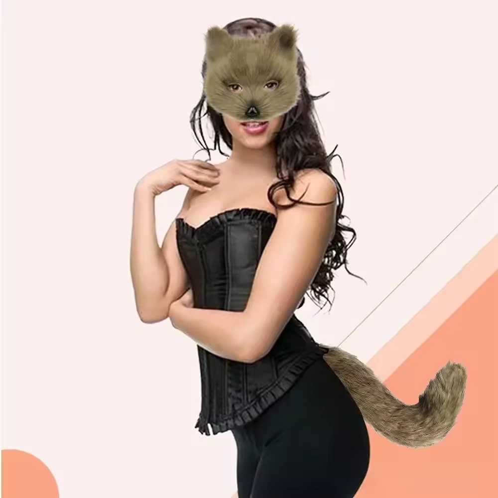 NUOVO set di maschere di volpe di Halloween, accessori fatti a mano con coda di peluche, comprese guanti e costumi realistici di coda di volpe per uso speciale