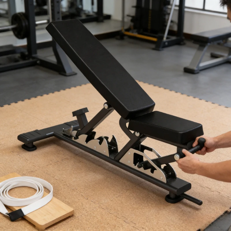 Black Dual-Function Dumbbell Fitness Bench, Ergonomic Pad Training Bench, Durable for Commercial Gyms/Home Use