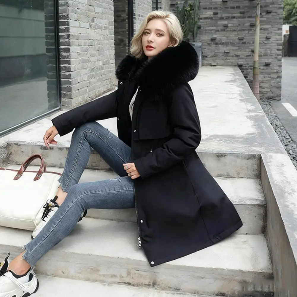 Plus Size Women Coat Women's Fleece Lined Parka Thicken Fuzzy Faux Fur Hooded Down Jacket with Pockets Winter Warm Drawstring Sh - view 2