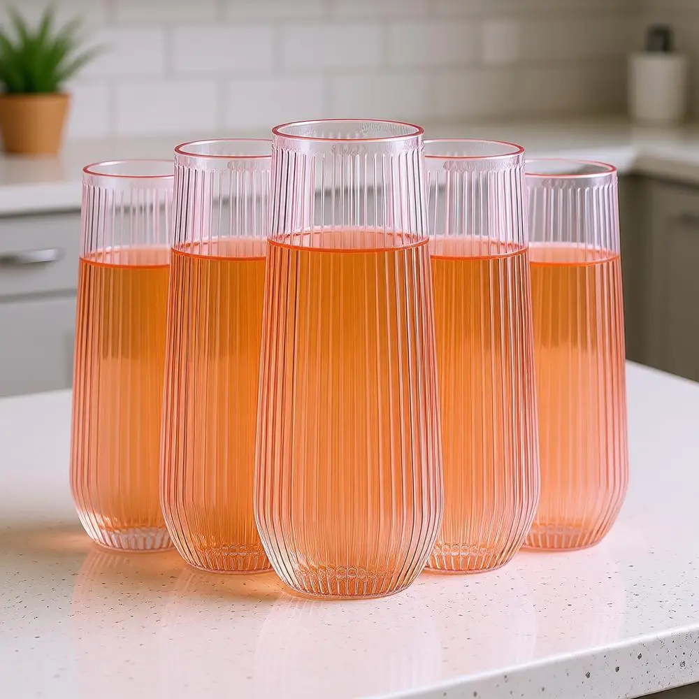 

Набор из 48 рифленых стаканов для шампанского объемом 9 унций, одноразовые розовые прозрачные пластиковые бокалы для тостов, небьющиеся, пригодные для переработки, без BPA, идеальные