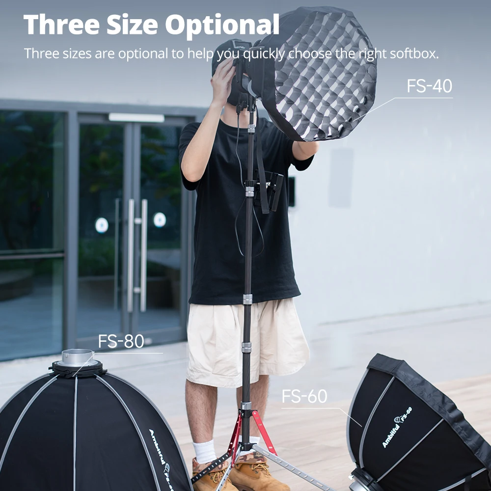 AMBITFUL FS Series FS40cm/60cm/80cm Quick-Setup OctagonSoftbox  Bowens Mount for Godox Aputure Sokani Studio LED Video Light