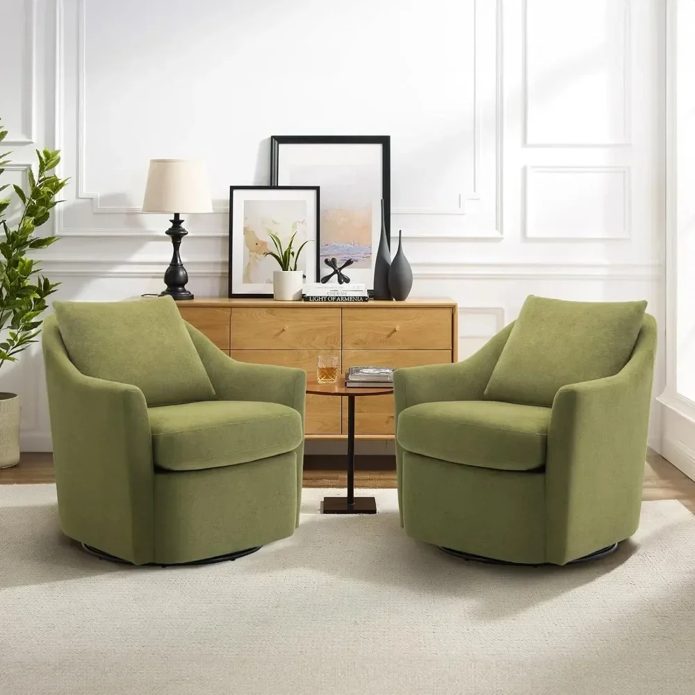 

Swivel Chair Set of 2, Upholstered Round Barral Chair, 360° Swivel Accent Chair Ergonomic Backrest, Morden Armchair, Green