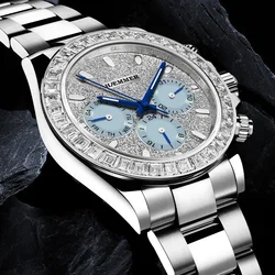 2024 HAEMMER New Men's Watch Luxury Automatic Watch Men's Stainless Steel Multi functional Mechanical Watch Diamond Waterproof