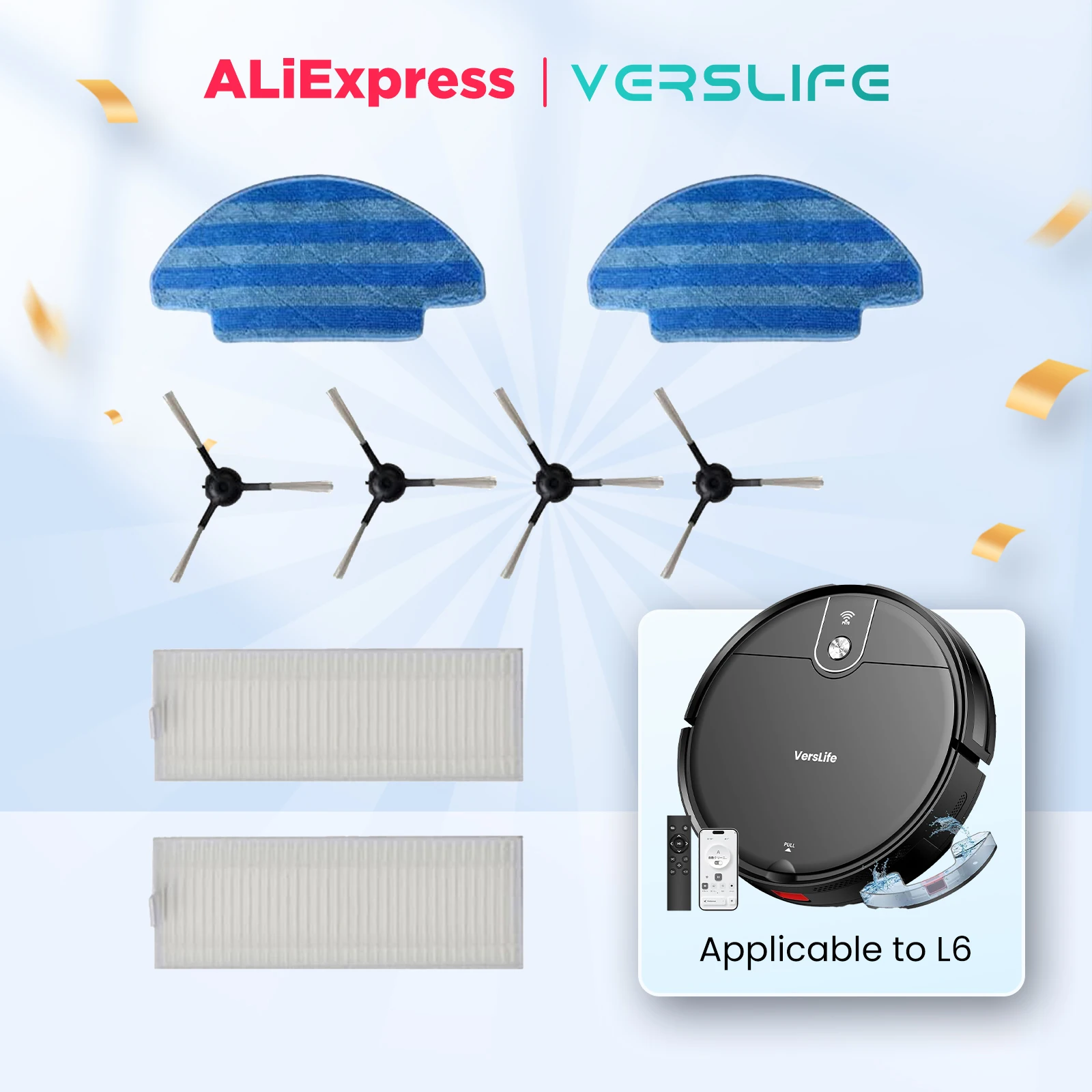 Repuestos VersLife para robot Hoover L6, 4 cepillos laterales, 2 filtros HEPA, 2 paños de limpieza