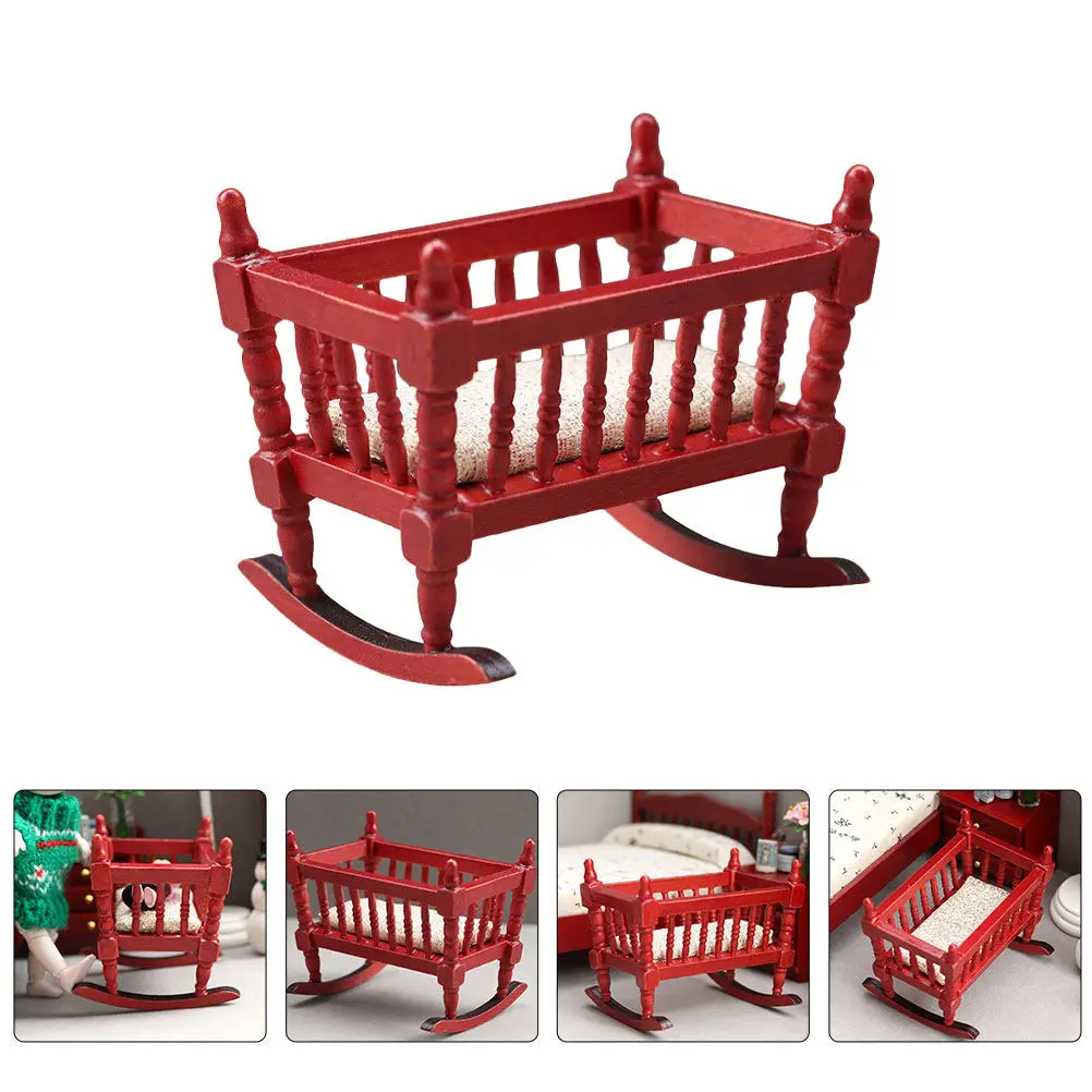 

Mini Wooden Cradle Decorative Miniature Furniture Lightweight Kids Room Supply Adorable Cradle for Mini House Decor Children