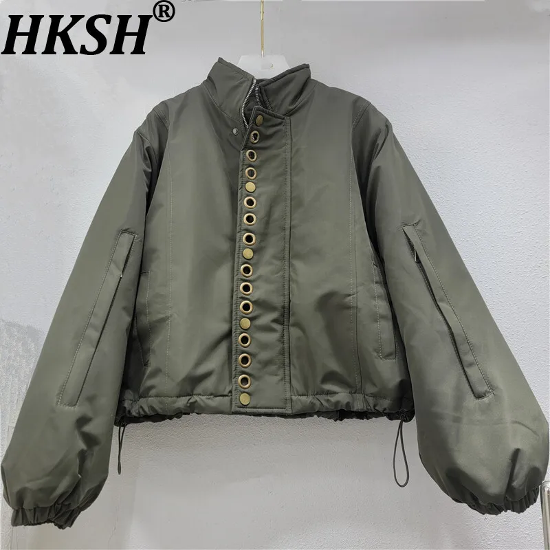 

HKSH Новая зимняя женская утолщенная стеганая куртка с воротником-стойкой на молнии на пуговицах, повседневная уличная одежда, теплое ветрозащитное пальто, верхняя одежда HK13349