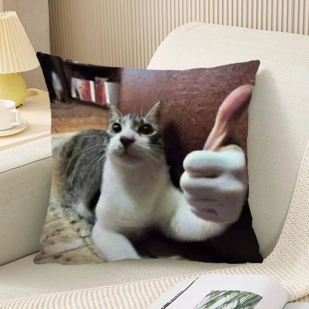 Humorous Thumbs-up Cat Square Pillowcase Double-sided Print For Bedroom Sofa Dormitory Office Home Party Decor