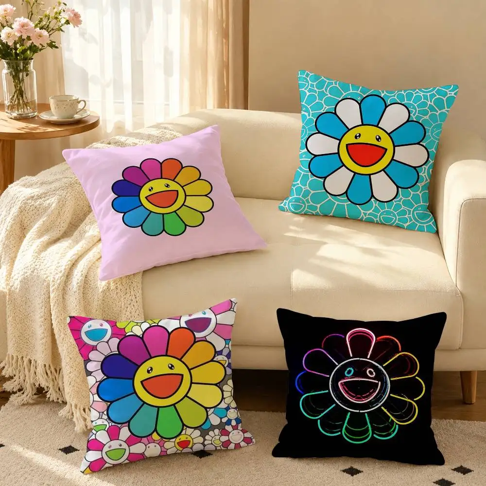 Takashi Murakami Flower Sunflower Square Double-Sided printed Pillow Case Bedroom Bedside Pillow Sofa Cushion Cover