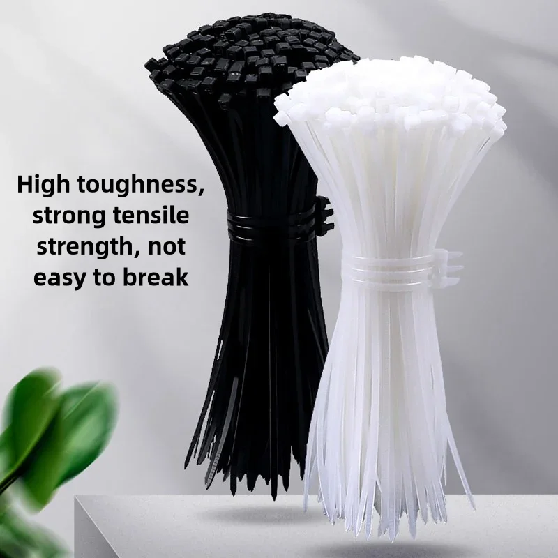 100Pcs Ties Self-locking Cord Ties  Nylon Cable Straps Adjustable Cables Fastening Loop Home Office Wire Zip Ties