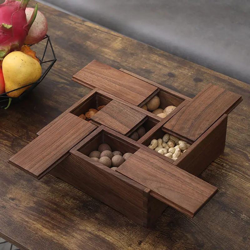 

China Black Walnut Multi Treasure Box Square Living Room Food Storage Box Multifunctional Candy Box Snacks Storage Box