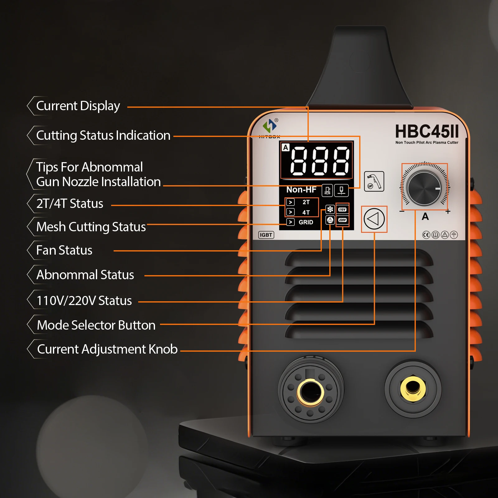 Cortador de Plasma HITBOX HBC45II corte sin contacto de baja frecuencia 220/240V pantalla Digital 2T/4T con función de corte de rejilla