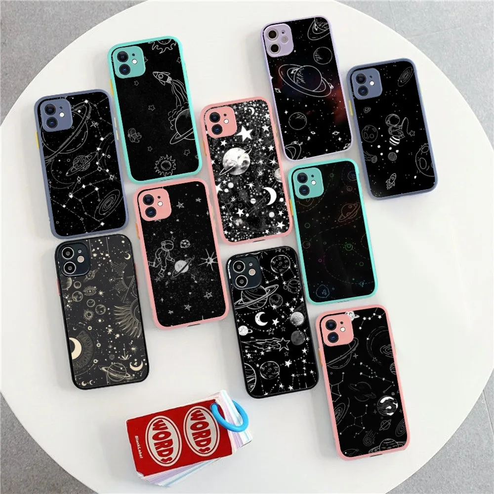 Sky Space Planet Moon Stars Phone Case For IPhone 14 11 12 13 Mini Pro Max 8 7 Plus X XR XS MAX Translucent Matte Cover