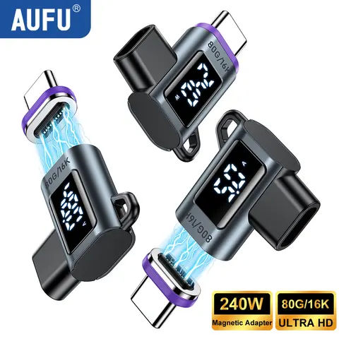 AUFU 80Gbps 16K USB4 Type C Adapter 240W 5A Fast Charging Digital Dispaly Magnetic Converter for Thunderbolt 5/4 MacBook Laptop