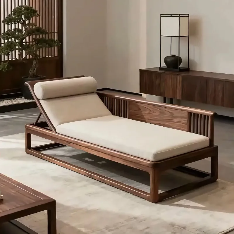 New Chinese-style North American black walnut chaise longue Song-style aesthetics minimalist leisure recliner living room solid