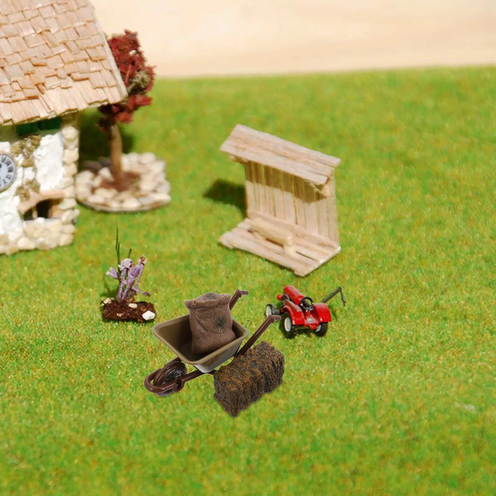 

Набор реалистичных миниатюрных сельскохозяйственных инструментов: тележки, тюки сена, декоративные аксессуары для оформления сцен в кукольных домиках