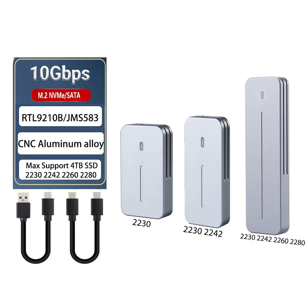 

Корпус M.2 NVMe NGFF SSD, алюминиевый корпус USB 3.2 Gen 2 с ЧПУ 10 Гбит/с PCIe NVME 6 Гбит/с SATA MKey M&BKey M.2 для M2 2230 2242 2280