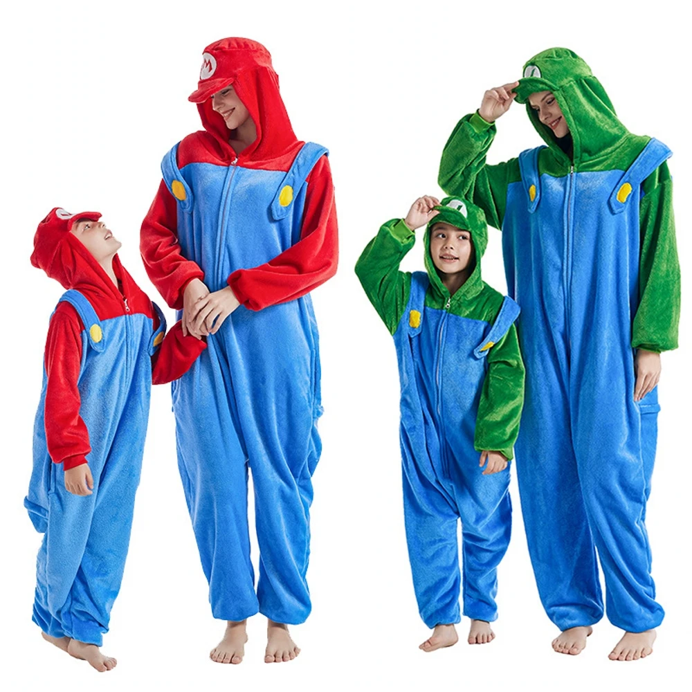 Anime Game Luigi Super Mario Cosplay Costume Kigurumi Adult Unisex Pajamas Flannel Jumpsuit Sleepwear Onesies