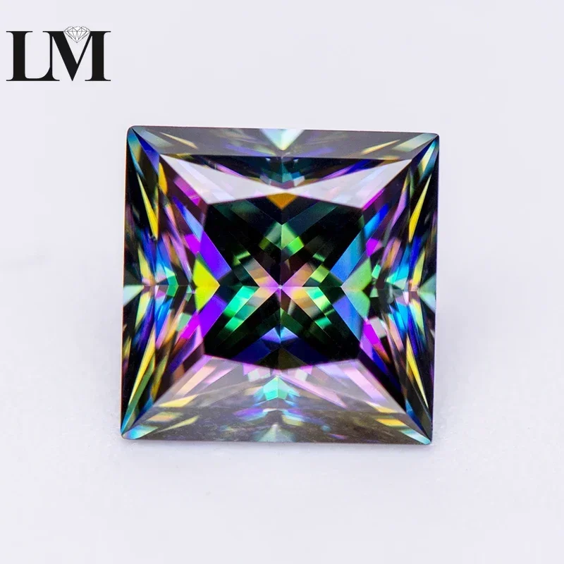 

Wholesale Moissanite Stone Rainbow Green Color Princess Cut Lab Grown Diamond For Charms DIY Jewelry Making Materials With Certi