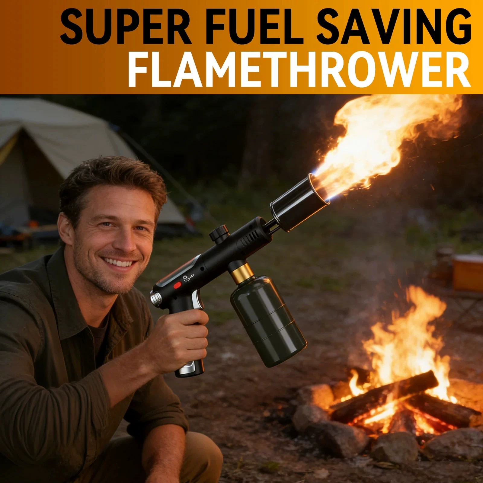 Outdoor Flamethrower Metal High Firepower Flamethrower Adjustable Flame Safety Lock Barbecue Ignition Charcoal Camping Lighter