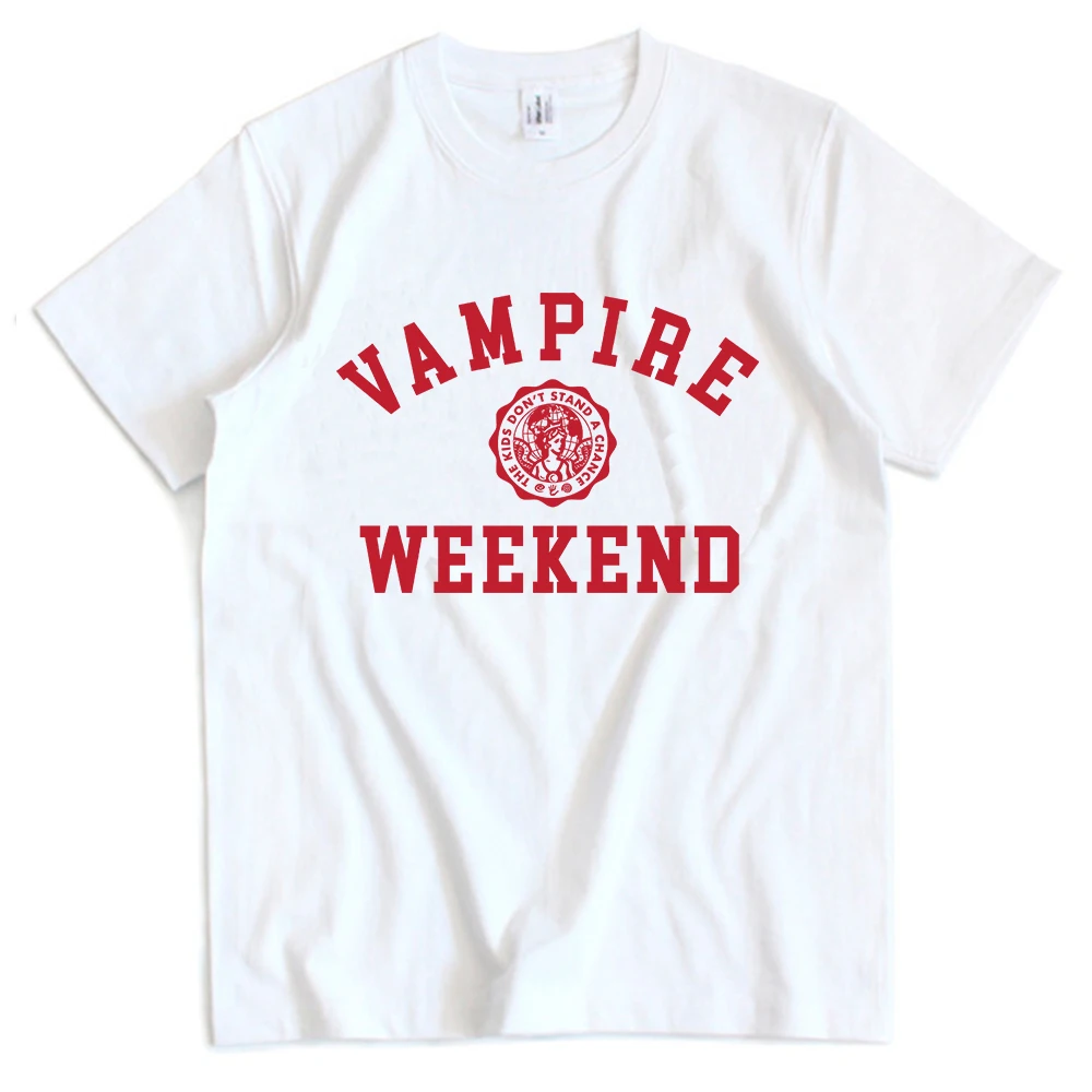 

VAMPIRE WEEKEND Collegiate T-shirt Summer Short Sleeve Cotton Male Tshirts Round Neck Fashion Printing T Shirts Men Women Tees