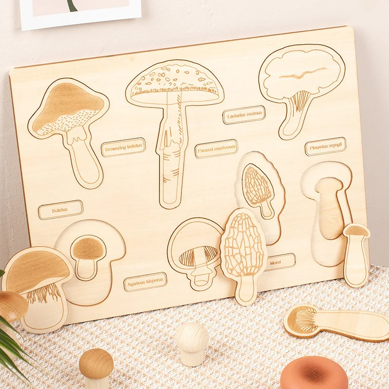 

DIY dinosaur mushroom 3D puzzle board burlywood English word cognition Jigsaw puzzles 2 layers laser engraving Hand Grab Board