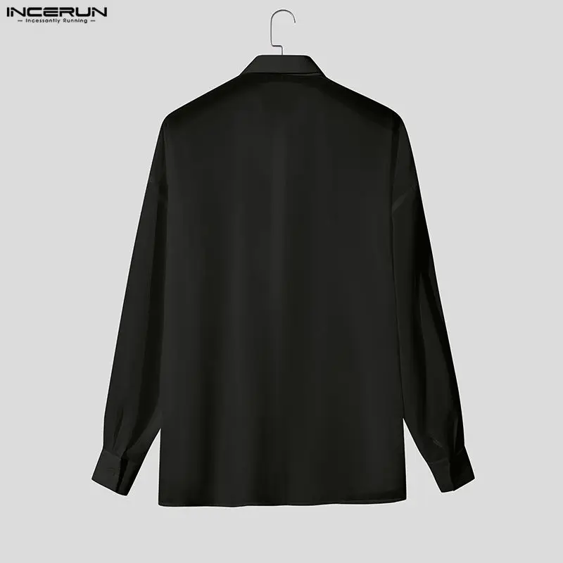 INCERUN Мужская рубашка Сетчатая прозрачная цветочная лацкана с длинным рукавом Мужская одежда Уличная одежда Свободные сексуальные модные длинные стильные рубашки Camisas