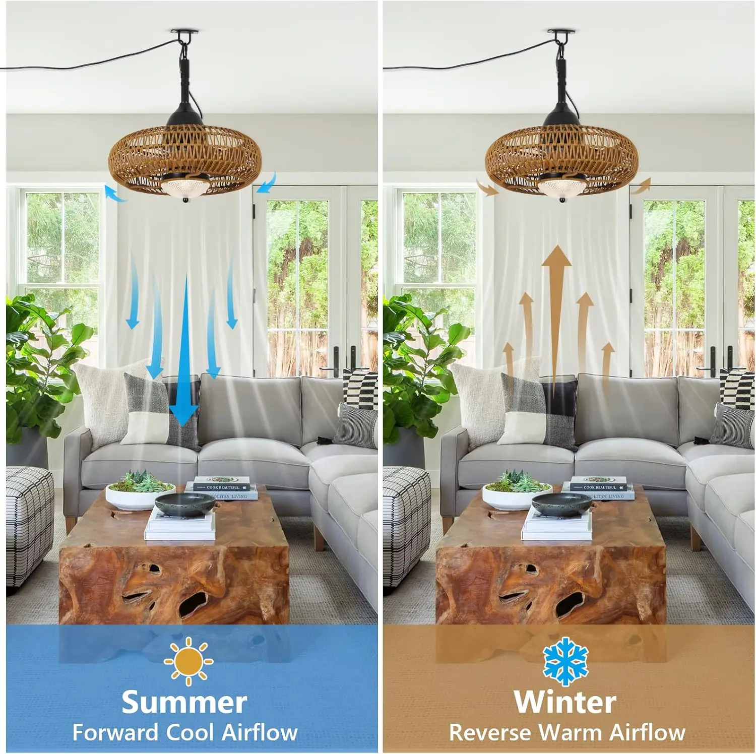 19.7inch Waterproof Outdoor Ceiling Fan with Lights Remote Control,6 Speeds Remote Control Reversible DC Motor For Living Room